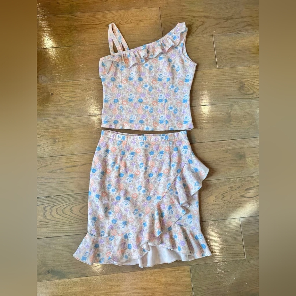 Pink and Blue Tiered Ruffled Sundress Skirt